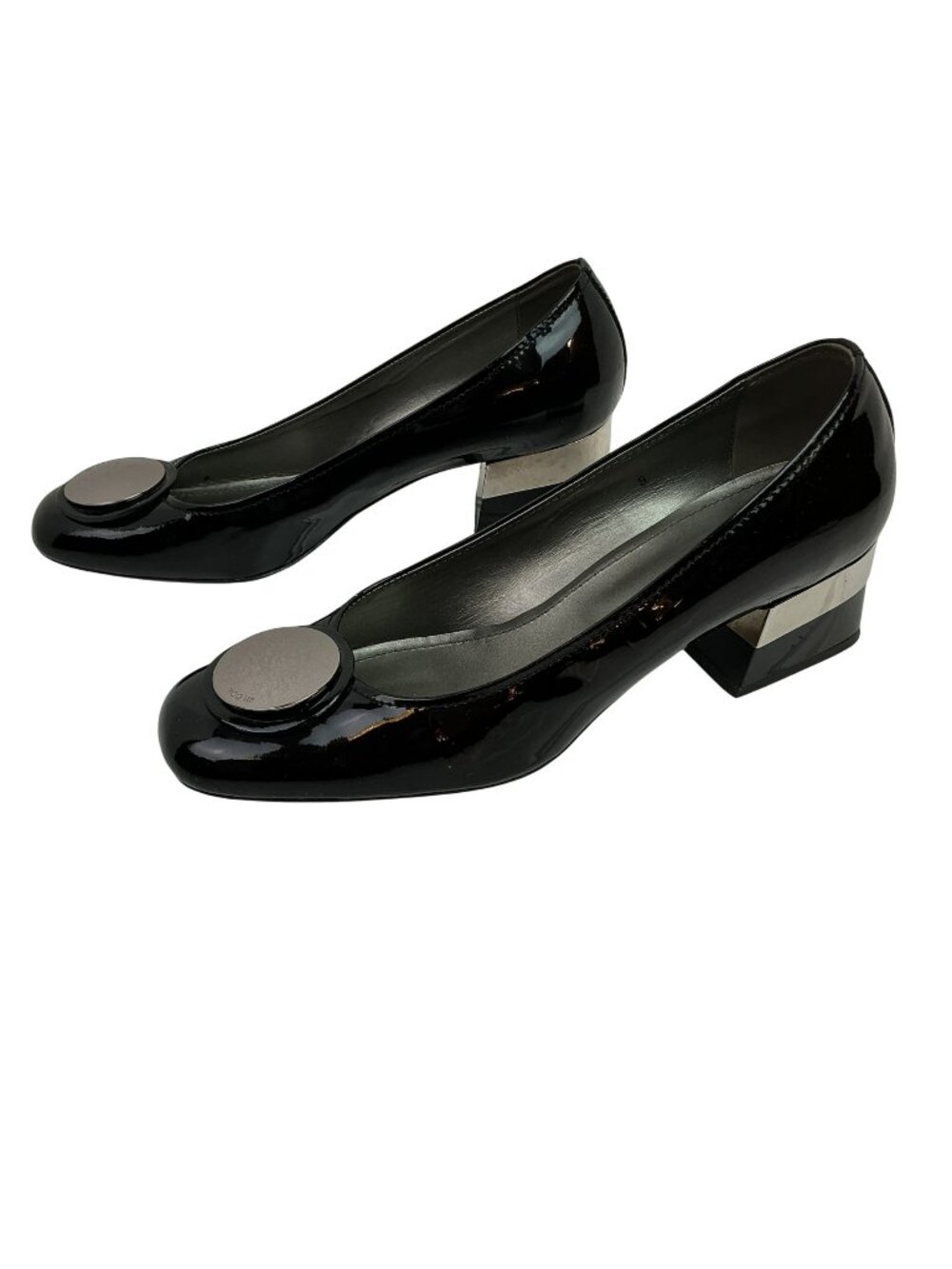 Hogan Patent Leather Chic Slip On Pumps Womens 9 Black Silver Made in Italy